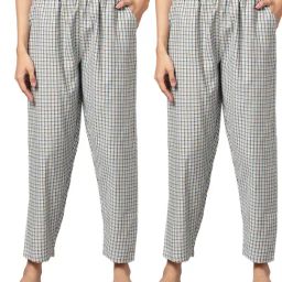 Kryptic Blue Cotton Checks Lounge Pants (Pack Of 2)-image-47