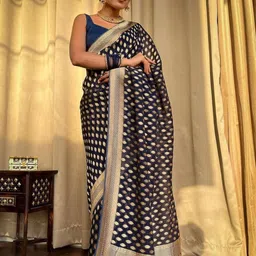 Sita Navy Blue Silk Blend Woven Design Sarees-picture-3