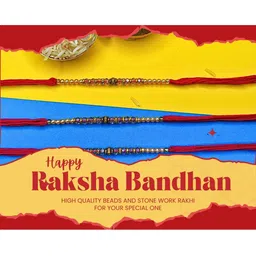 Anouk Set Of 3 Beaded Cotton Thread with AD Stones & Meenakari Designer Rakhi image 4