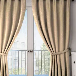 Swayam Beige Paisley Faux Silk Door Curtains - Set of 2-77