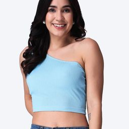 Popwings Women Ribbed One Shoulder Crop Top-image-15