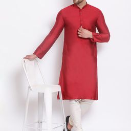 Sanwara Men Maroon Cotton Silk Kurta-image-70