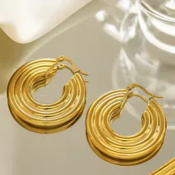 SUBHAGALANKAR Gold-Plated Stainless Steel Contemporary Hoop Earrings-image-80