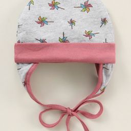 Ben Benny Cotton Knit Double Layer Tie Knot Cap Wind Mill Print Grey Pink - Diameter 10 cm-picture-13
