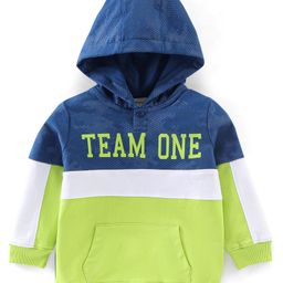 Babyhug Cotton Knit Full Sleeves Text Graphics Hooded Sweatshirt - Navy & Lime Green-image-71