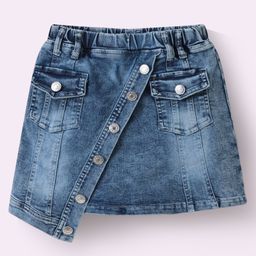 Kookie Kids Washed Buttons & Flap Detailing Denim Skirt - Blue-14