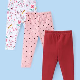 Babyhug Cotton Lycra Knit Full Length Leggings with Floral & Polka Dots Print Pack of 3 - Multicolor-image-33