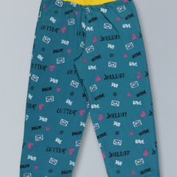 Kiddopanti Hearts & Love Text Printed Pajama Pant - Teal Blue-image-56