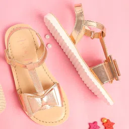 Aria+Nica Bow Detailed Velcro Closure Sandals - Rose Gold-picture-27