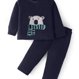 Kanvin Fleece Woven Full Sleeves Winter Wear Set With Bear Patch - Navy Blue-image-58