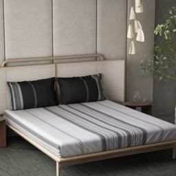 DDecor Live Beautiful Grey Black Striped 140 TC Cotton King Bedsheet 2 Pillow Covers-19