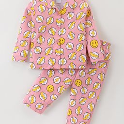 Ollypop Sinker Knit Full Sleeves Night Suit With Emoticons Print - Baby Pink-image-74