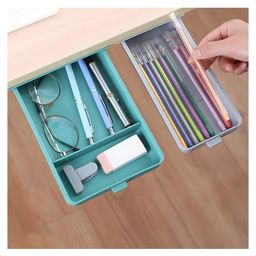 COZY VIBES Desk Bottom Paste Storage Box with Hidden Drawer with Handle Design, for Office and Student Use-PACK OF 1-COLOR MAY VARY-image-49
