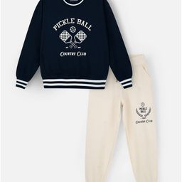 Nap Chief Pure Cotton Full Sleeves Pickle Ball Country Club Text Printed Sweatshirt & Joggers Set - Navy Blue-image-11