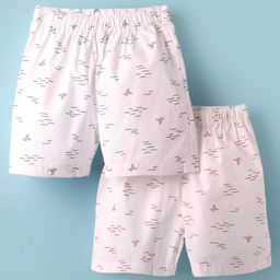 Simply Premium Cotton Woven Knee Length Shorts with Nautical Theme Print Pack of 2 - White-image-16