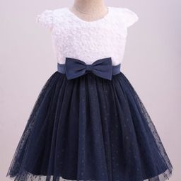 Mark & Mia Woven Cap Sleeves Party Dress with Polka Dots Print Sequin & Bow Applique - Navy Blue-picture-13