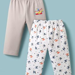 Ben Benny 100% Cotton Knit Full Length Leggings with Helicopter Print Pack of 2 - White & Grey-picture-12