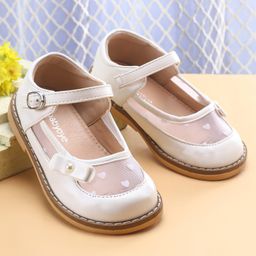 Babyoye Velcro Closure Ballerina With Bow Applique & Heart Detailing - White-image-99