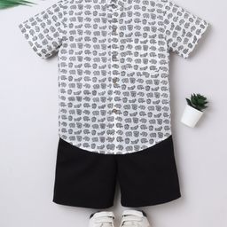 Aww Hunnie 100% Cotton Knit Half Sleeves Baby Elephants Printed Shirt & Shorts Set - White-image-54