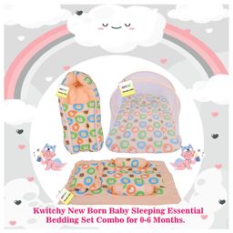 Kwitchy New Born Baby Bedding Combo of Mattress with Net Sleeping Bag 4 Pcs Gadda Set - Orange image 2