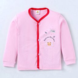 Mini Donuts Interlock Knit Full Sleeves Front Open Vests with Space Theme Print Pack of 3 - Red Pink & Navy Blue image 2