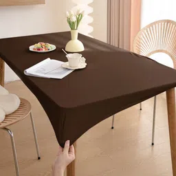 HOKIPO Brown Waterproof Non-Slip Stretch Fit 6-Seater Rectangle Table Cover-image-14