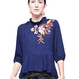 Moda Rapido Women Floral Printed Mandarin Collar Cotton Top-picture-39