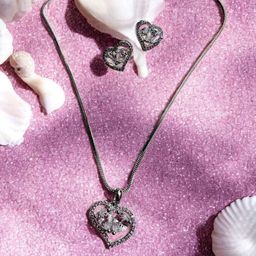 DressBerry Rhodium-Plated Cubic Zirconia Stone-Studded Jewellery Set-picture-17