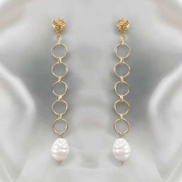 Yinara Gold Plated Pearls Studded Contemporary Drop Earrings-43