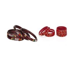 SOMIL Women Set Of 2 Maroon & Red Glass Artificial Stones Bangles-image-111