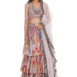 Payal Singhal Printed V-Neck Sleeveless Ready to Wear Lehenga & Blouse With Dupatta-picture-37