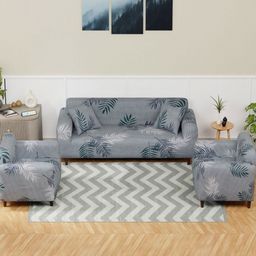 Aura Grey & White Printed Polyester 3 Piece Sofa Cover With Arms-image-80