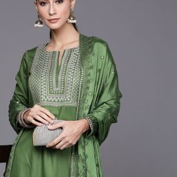 Libas Women Green Ethnic Motifs Yoke Design Regular Kurta with Palazzos & Dupatta-image-81