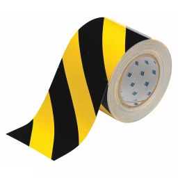 BRADY Floor Marking Tape Continuous Roll Striped Black/Yellow No Legend 4 inch x 100 ft x 8 mm, 11Z110-image-88