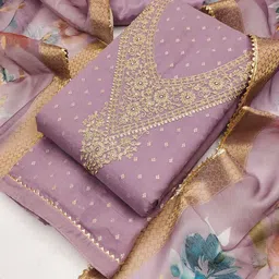 Riti Floral Embroidered Sequinned Chanderi Silk Unstitched Dress Material-image-38