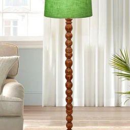 Homesake Rustic Walnut Brown Floor Lamp with Green Shade Antique Sweetie Round Design-15