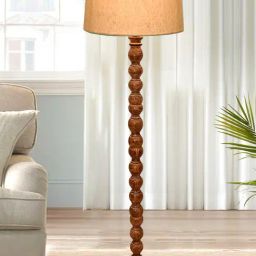 Homesake Rustic Walnut Brown Floor Lamp with Multicolor Shade Antique Sweetie Round Jute Design-13