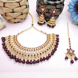 VATSALYA creation Alloy Gold- plated Maroon Jewellery Set-26
