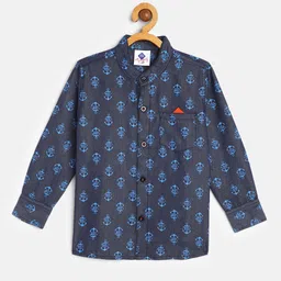 TONYBOY Boys Blue Premium Printed Pure Cotton Casual Shirt-image-56