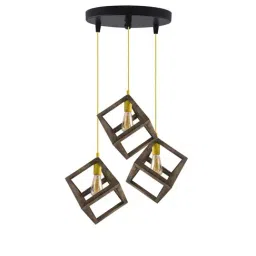 Homesake 3-Lights Round Cluster Brown Wooden Modern Nordic Cube Hanging Light  (Bulb not included)-image-79