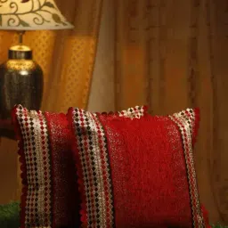 HOSTA HOMES Red & Silver Velvet Cushion Covers - Set of 2-image-41
