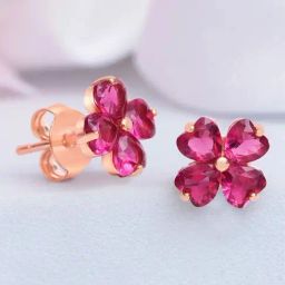 Zavya Pink Floral Rose Gold Plated 925 Sterling Silver Earrings-13