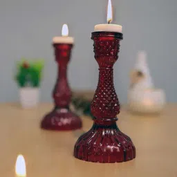 Homesake 'Diwali' Red Glass Candle Holder - Set of 2-10