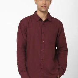 Celio* Maroon Cotton Regular Fit Shirts-image-46