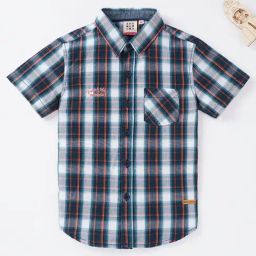 Ed-A-Mamma Sustainable Half Sleeves Checkred Shirt For Boys - Orange-image-43