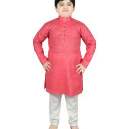 SG Yuvraj Kids Pink & White Cotton Printed Full Sleeves Kurta Set-image-90