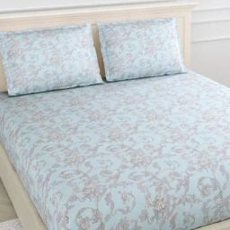 Haus & Kinder Printed Aqua 300 TC Cotton King Bed Sheet with 2 Pillow Covers-image-90