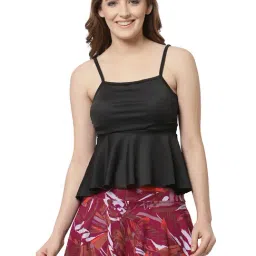 Cukoo Black & Maroon Printed Swim Top With Skirt-image-51