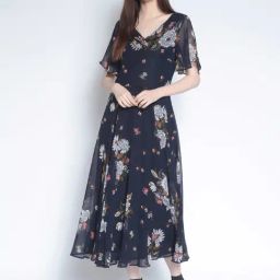 Rare Blue Floral Print A-Line Dress-picture-40