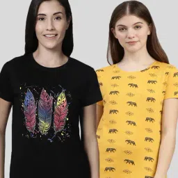 Kryptic Black & Mustard Printed Cotton T-Shirt - Pack of 2-image-4
